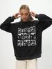 Black Vintage Mickey Print Round Neck Sweatshirt - Fun, Retro, Loose Fit for Autumn/Winter