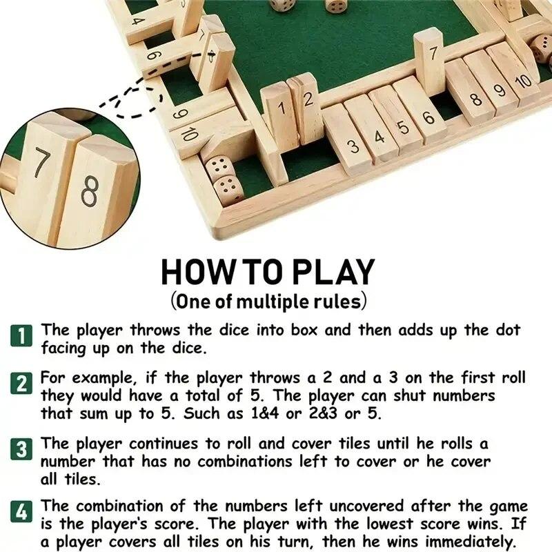 Deluxe Four Sided 10 Numbers Shut The Box Board Game Set Dice Party Club Drinking Games For Adults Families