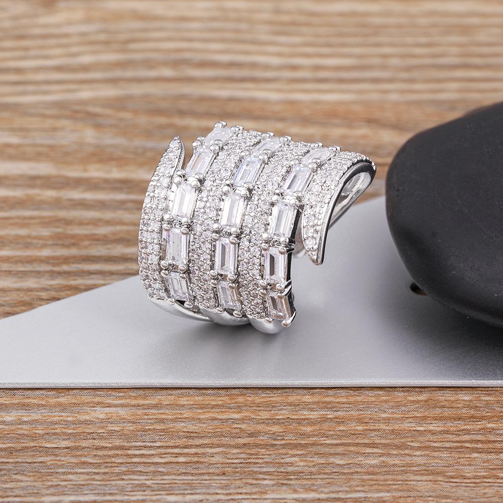 Nidin Luxury Zircon Open Multilayer Rings For Women Crystal Gold Plated Charm Adjustable Wedding Valentine's Day Jewelry Gift