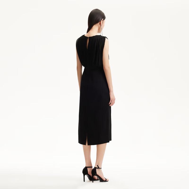 VEROMODA Elegant Mesh Panel Sleeveless Black Dress