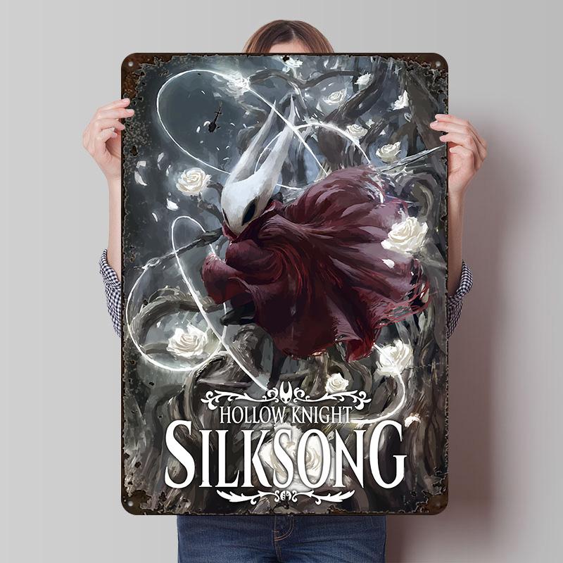 Hollow Knight Silksong Game Art Printed Poster Customized Wall Art Retro Vintage Metal Tin Signs for Room House Bar Accessories