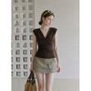 Coffee v-neck kink front shoulder sling vest women's summer new slim-fitting and thin sleeveless top