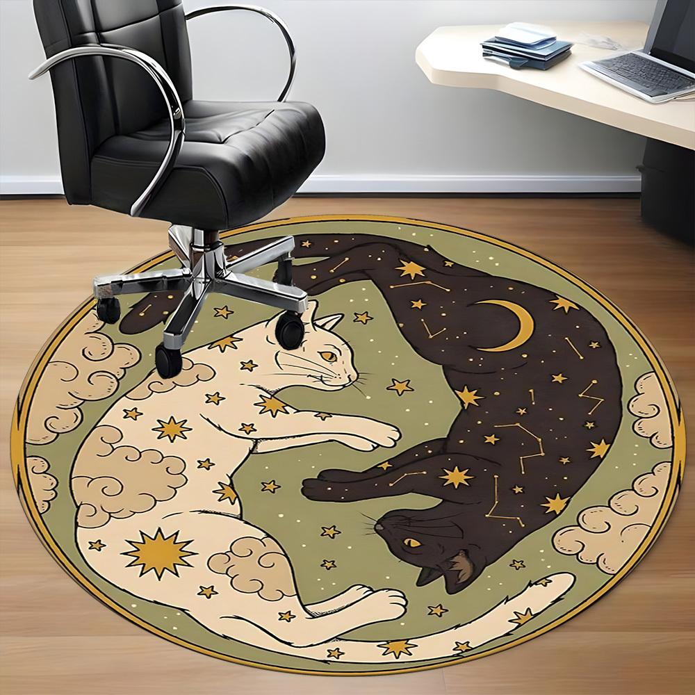 1pc Starry Night Cats Office Round Area Rug, Indoor Mat Suitable For Office, Under Office Chairs Bedroom Living Room Home Decor, Room Deco168