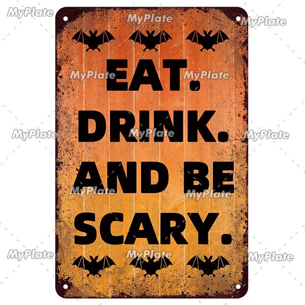 [MyPlate] Halloween Metal Sign Vintage Tin Sign Cafe Bar Decorative Plaque Home Decor Party Wall Sticker Witch Poster Gift