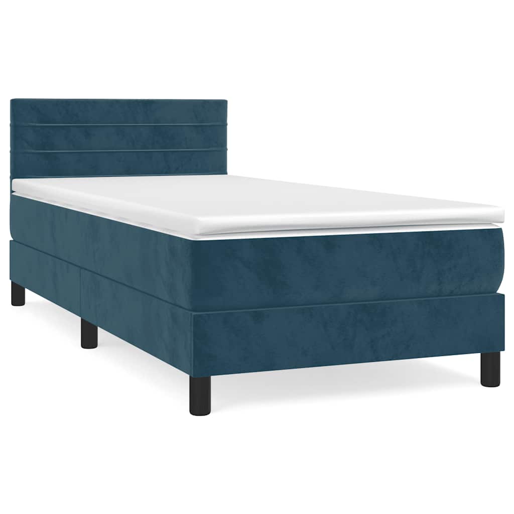Box Spring Bed with Mattress Dark Blue 90x190 cm Velvet