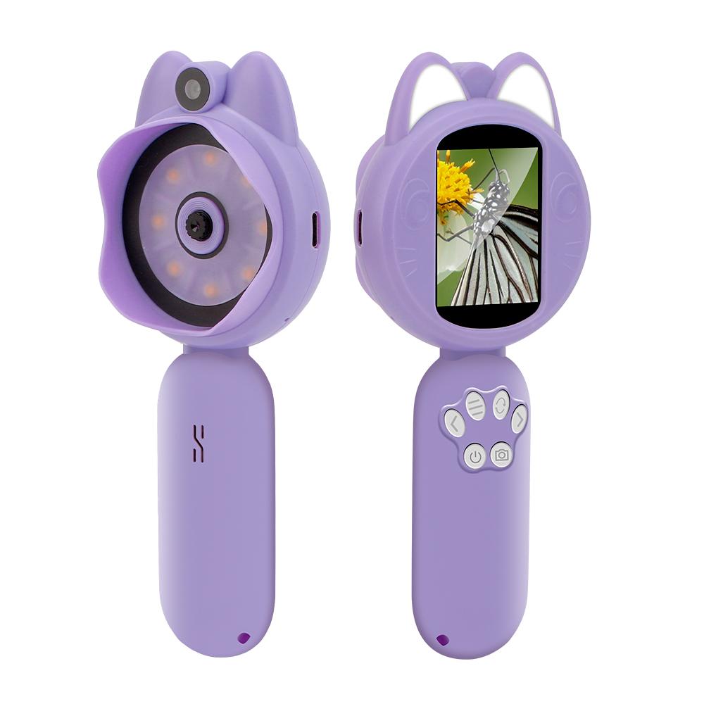 

Kids Handheld Digital Microscope 2.0-Inch IPS Screen 4X Built-in Game LED Light Cartoon Pocket Microscope Camera
