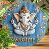 Vintage Golden Welcome Sign Hindu Deity Wall Art Metal Decor Home Gift