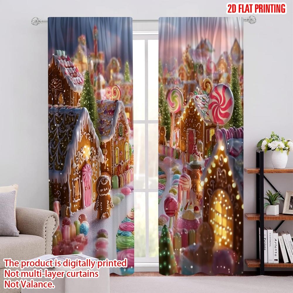 

2pcs,2D plane printing Popular Curtain Panels Festive Gingerbread Village Candy Town Backdrop Durable 100% Polyester Fabric 52.50 × 116.00 cm 2 pcs