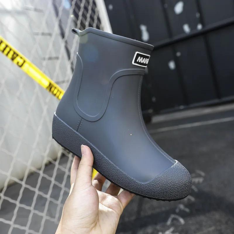 Slip-on Rain Shoes Men Rubber Boots Waterproof Platform Booties 2024 Fashion Outdoor Non-slip Rain Boots Man Working Galoshes