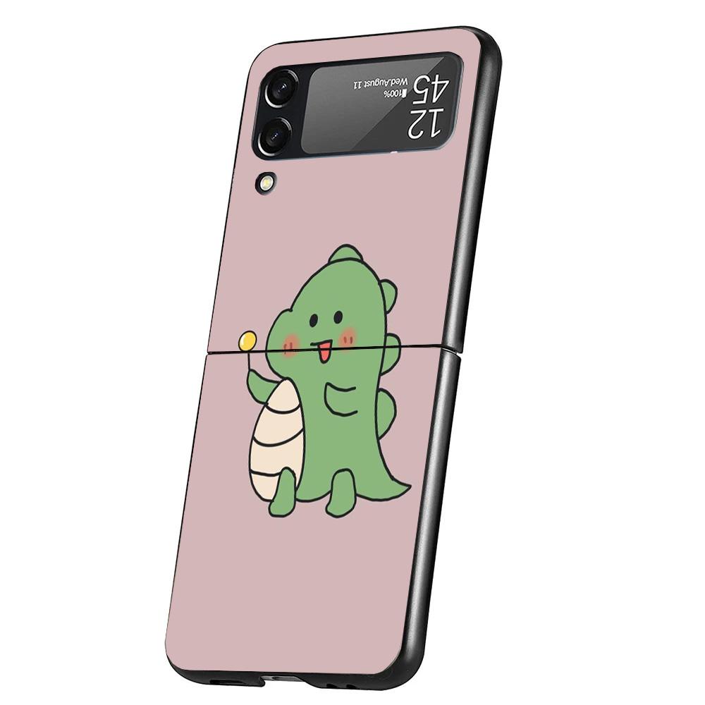 Cute Cartoon Dinosaur Baby Case Phone Cover for Samsung Galaxy Z Flip 6 5 4 3 5G ZFlip6 ZFlip5 ZFlip4 ZFlip3 Black Hard Trend Fu
