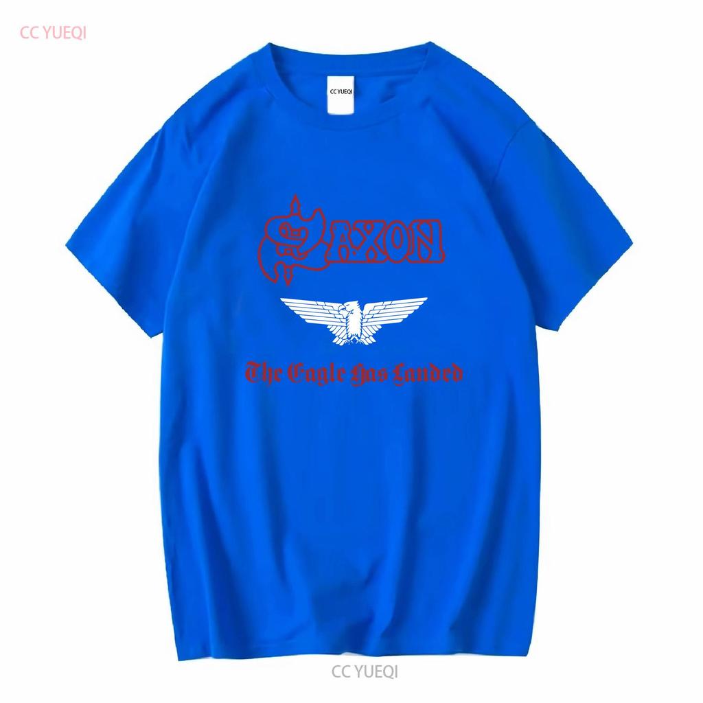 SAXON THE EAGLE HAS LANDED 1982 NEW BLACK T SHIRT vintage Washed fashion Versatile homme Stretched Breathable streetwear