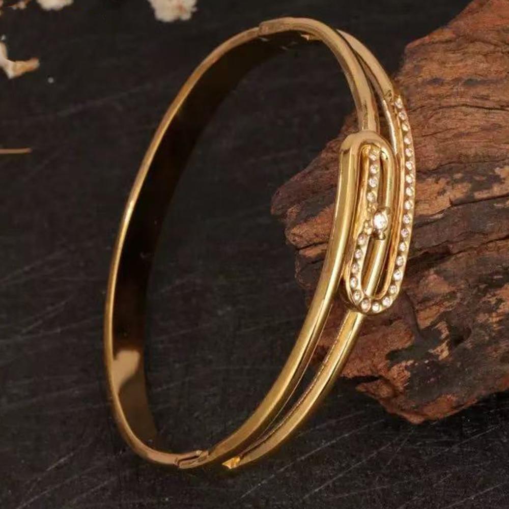 Luxury Gold Plated Zircon Bangle Elegant Openwork Design Stainless Steel High-Quality Women's Fashion Bracelet