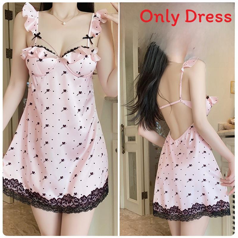 Sexy Deep V Satin Lingerie Set With Sleeveless Design And Padded Chest For Young Women Comfort
