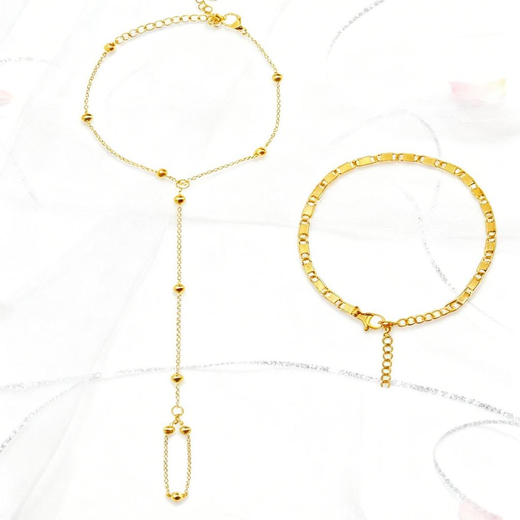 Bracciale Schiava Europeo Creativo in Cristallo Zirconia: Catena Quadrata con Perline e Collegamento al Dito da Donna