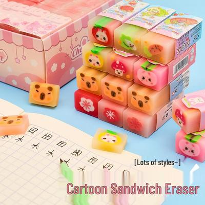 Cartoon-Sandwich-Radiergummi mit geringer Staubentwicklung - Geschenk für Schüler, Schreibwaren