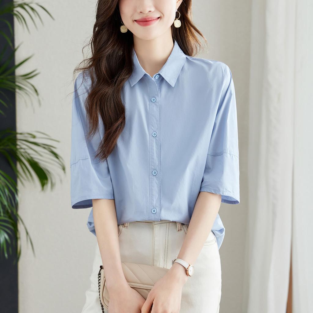 Pure Cotton White Shirt for Women Short-sleeved French Niche Design Top Loose Age-reducing High-end Korean Style Clothes