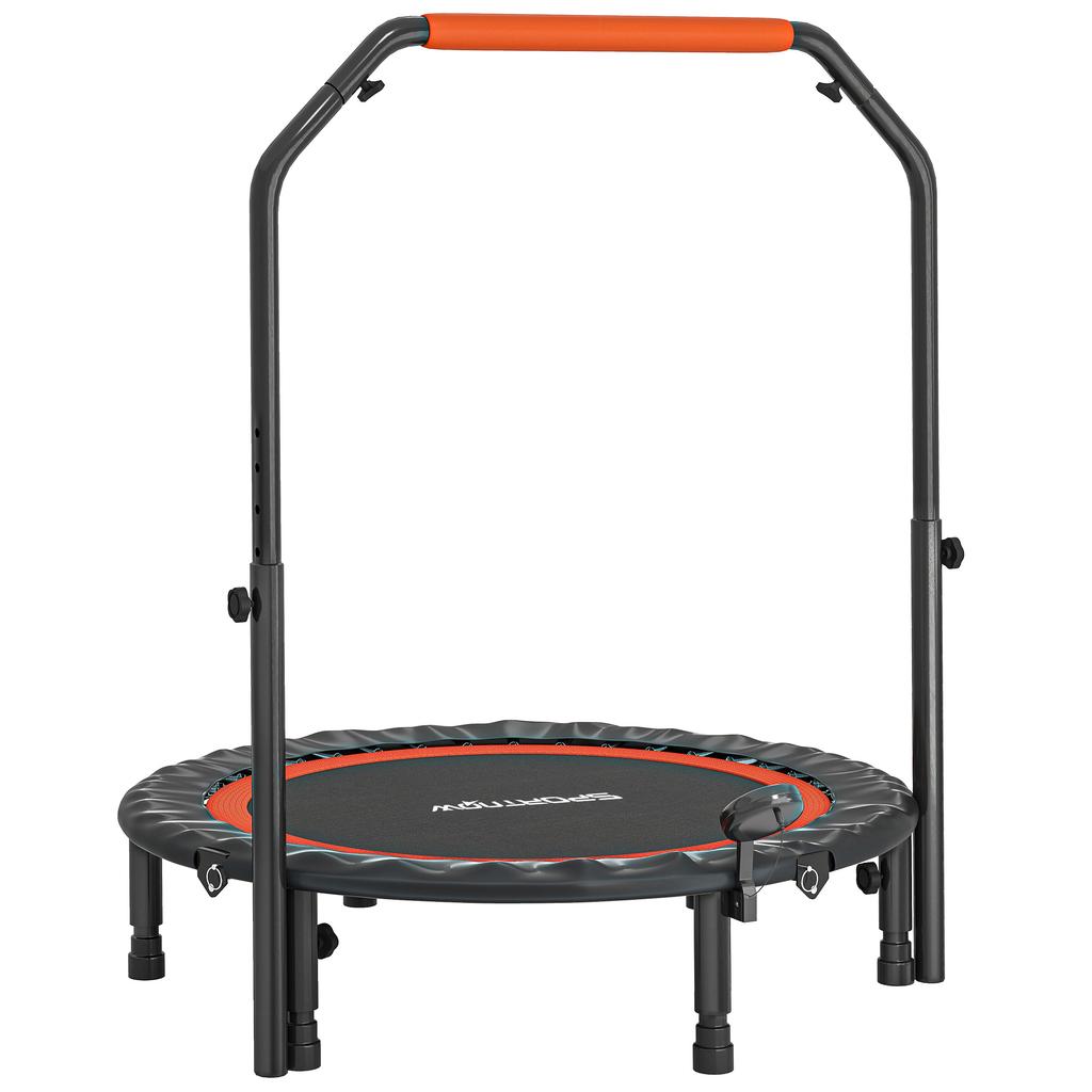 Mini Trampoline With Height Adjustable Handlebar LCD Monitor Steel Black And Red Diameter 102 X 99 123 Cm