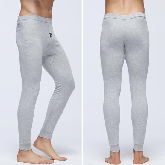 Men Pants Elastic Waist Thermal Insulation Long Johns Solid Color Travel Work School Bottoming
