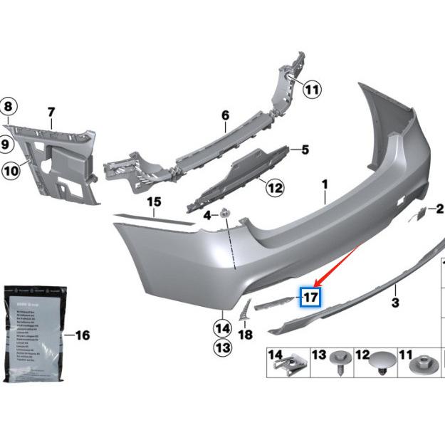 BMW 3 & 4 Series F80/F82/F83 Rear Bumper Trim (Part Numbers: 51128056585, 51128056586)