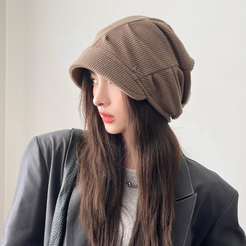 Autumn and Winter Fashion Letters Big Head Circumference Piles of Hats Versatile Korean Version Early Autumn Thin Drawer Cold Hat Bag Head Hat