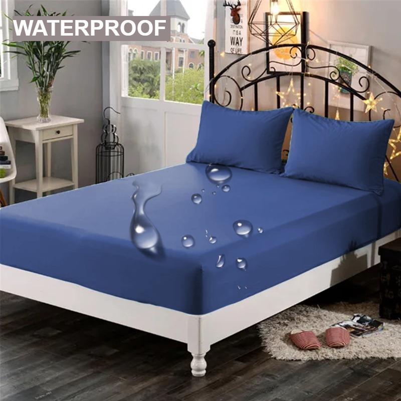 1pc Waterproof High-grade Reactive Dyed Thick Fabric Fitted Sheet Elastic Available in A Variety of Sizes,Soft Bed Sheet,Write,grey,black,120/140/160