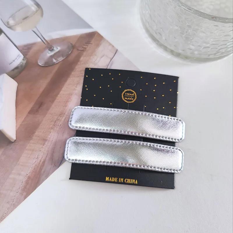 2ks Elegantní stříbrné pevné PU sponky do vlasů pro ženy, dívky, děti, retro dárek, vlasové doplňky, party, sváteční ozdoba