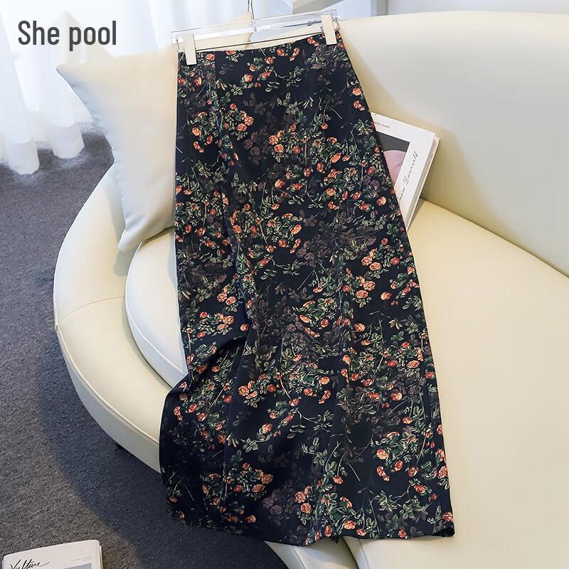 Women s Retro Elegant Floral A-line Midi Skirt M
