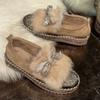 Aphixta Furry Crystal Bow Dec Women's Casual Shoes 3cm Flat Platform Loafers Short Plush Warm Autumn Winter Woman Flats Size 43