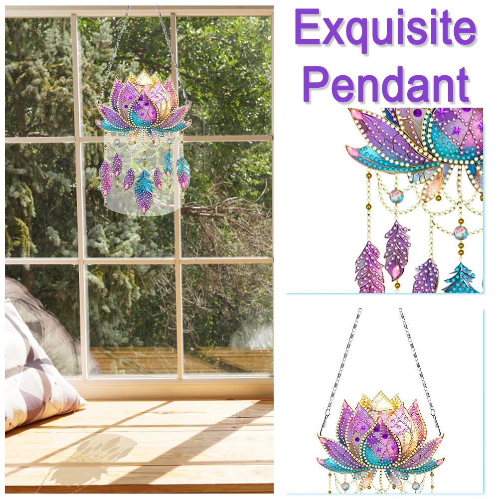 Stained Art DIY 2D Flat Acrylic Hanging Diamond Art Set 24x24cm Double Side Print Single-Sided Rhinestone for Adults Home Decor