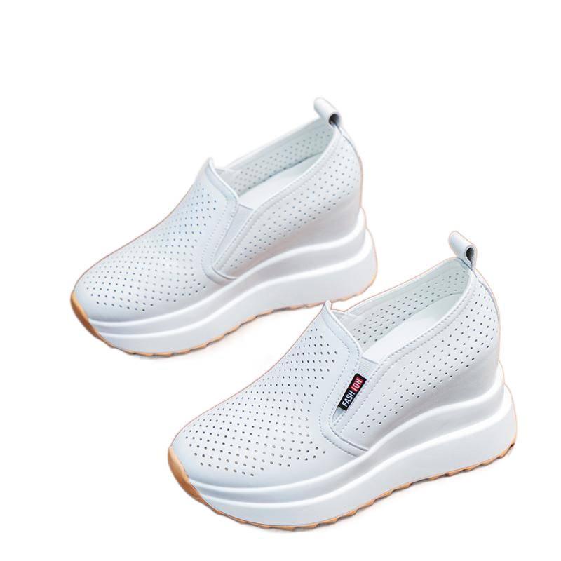Ultra-light Inner Height-increasing Women's Shoes 2025 New Spring and Summer Breathable Small Man with One Pedal Slope Heel White Shoes Women 10 Cm