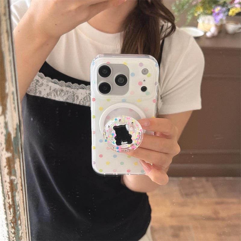 Color Polka Dot Mirror Bear Magnetic Suction Bracket Is Suitable for iphone11Promax Apple 11 Mobile Phone Case 11 Female 11.
