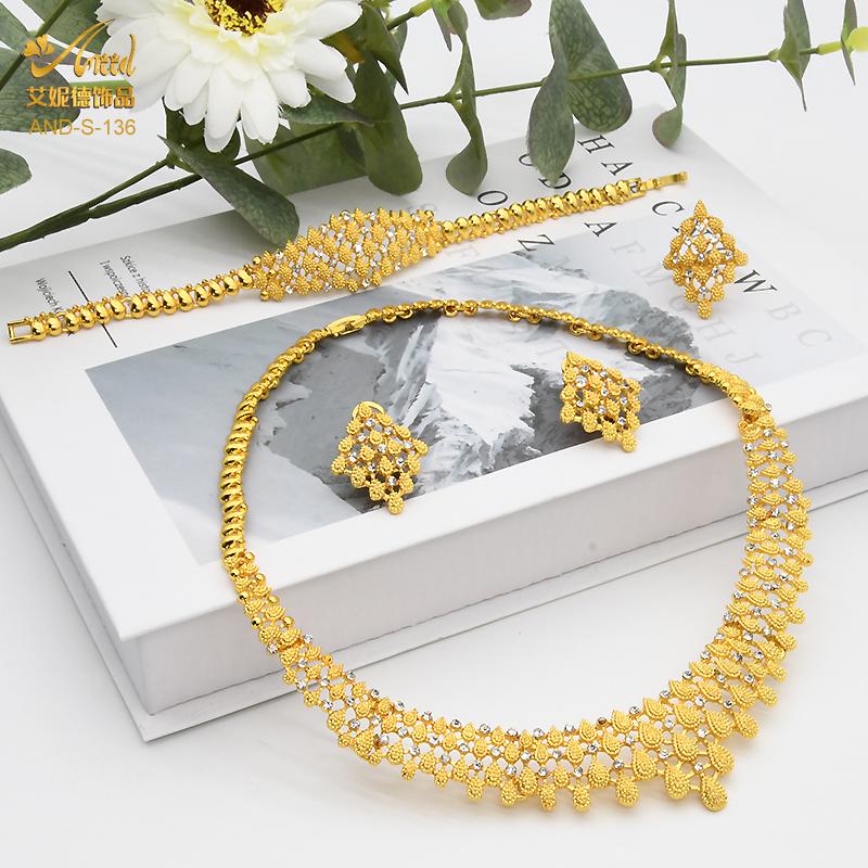 ANIID Dubai Schmucksets für Damen Mode Nigerianische Halskette Ohrringe 24K Goldfarbe Hochzeitsarmbänder Indische Ringe Braut
