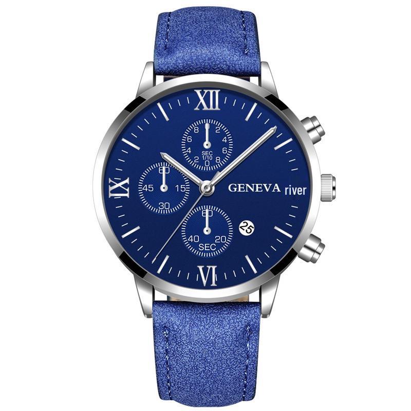 High-demand Men’s Geneva Quartz Watch – New Business & Casual Style with Calendar and Leather Strap.