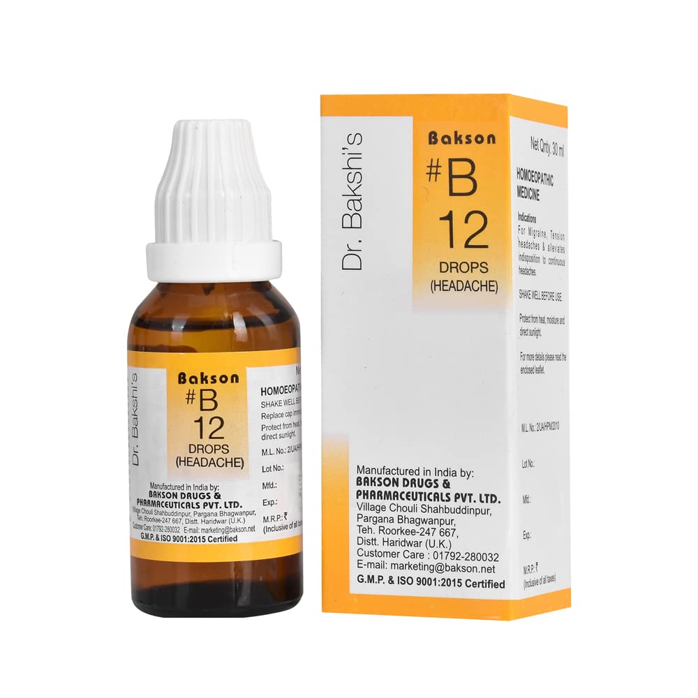 

Bakson s B12 Headache Support Drops 30 ml Gentle Daily Comfort Formula For Head Pressure And Stress Relief Care