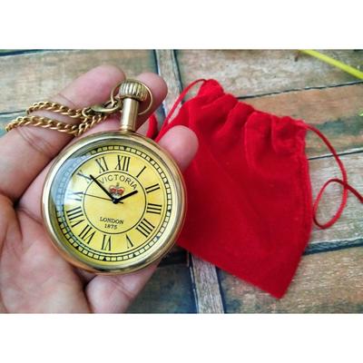 India Brass Pocket Watch Chain With Velvet Pouch for Easy Carry Handmade Gift 1 Brass Brass Pocket Watch Chain