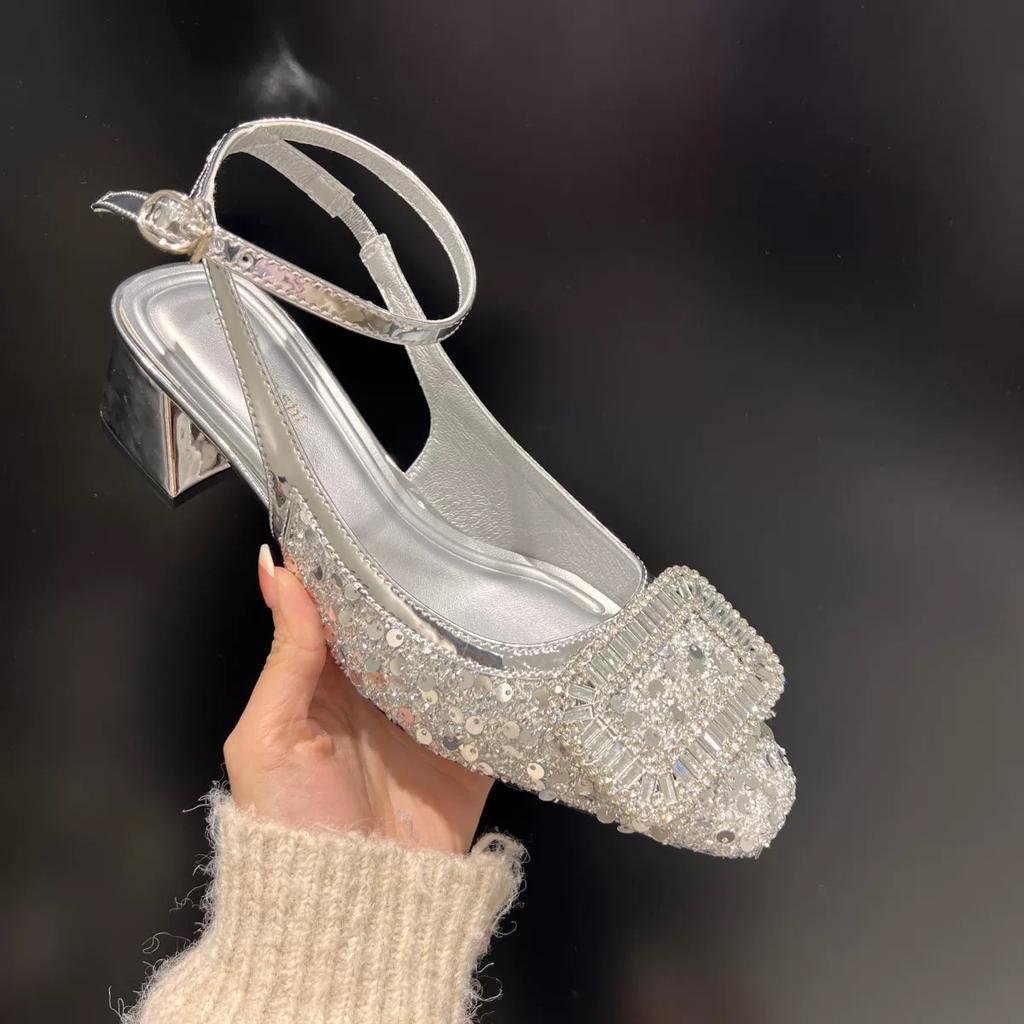 Sandale Balerini cu Cristale Strălucitoare pentru Femei, de Lux, cu Vârf Pătrat, Adânci, cu Cataramă, Pantofi de Dans Balet, Vară Nou, Sandalias De Mujer