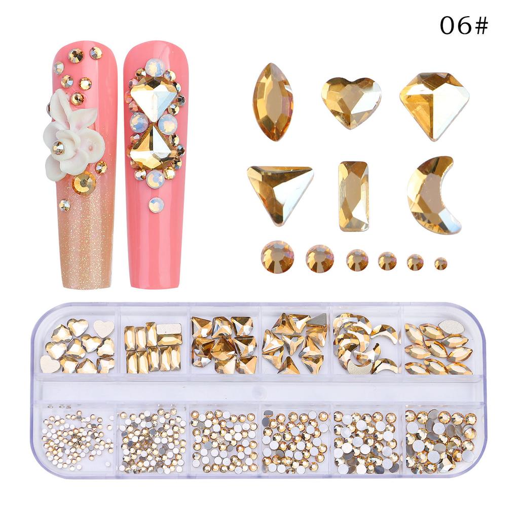 New 12 Grid Nail Drill Irregular Flat Bottomed Rhinestone AB Nail Accessory Nail Decoration