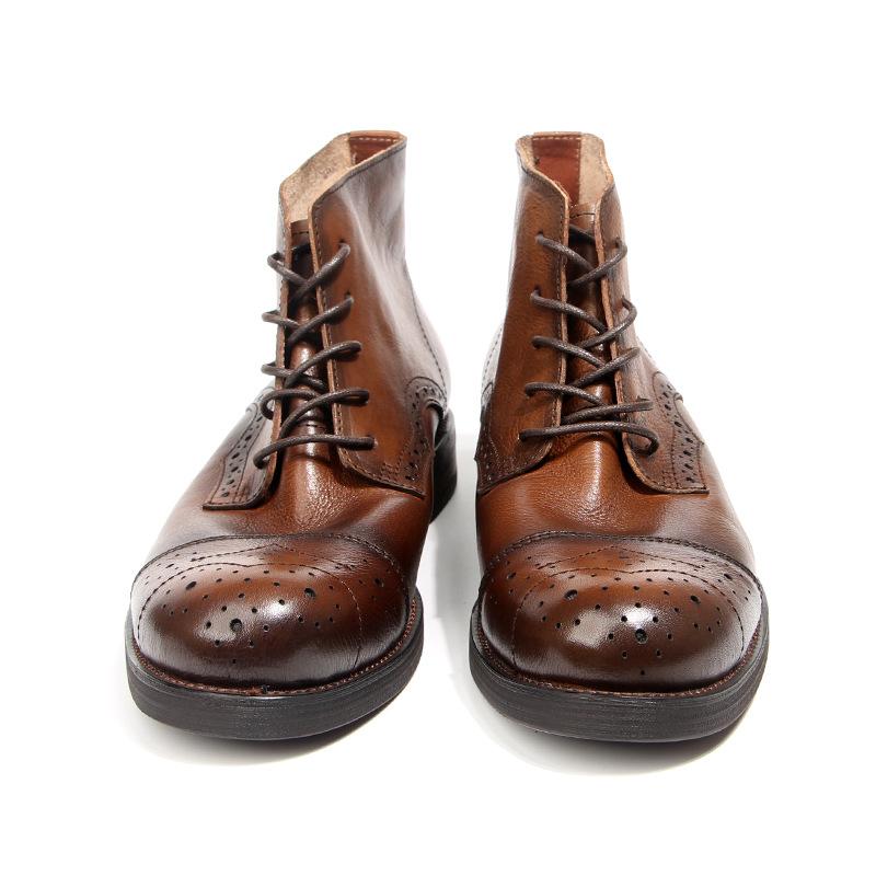 Cowhide Men's Boots Genuine Leather Shoes Men Brogues Ankle Boots Handmade Retro Leather Boots Luxury Men's Formal Shoes