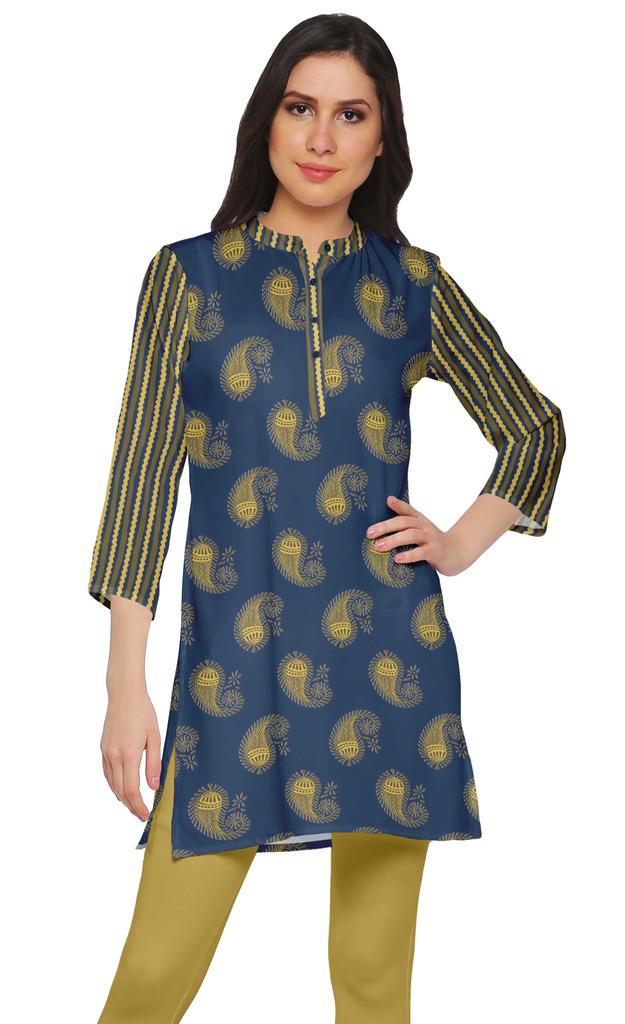 Moomaya Printed Side Slit Short Kurta Tunic For Women Summer Wear Ladies
