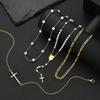 17KM 4 Stück Elegantes Luxus Goldfarben Zirkon Kreuz Anhänger Halskette Set für Damen Mehrschichtige Lange Halsketten Tägliches Tragen Party Schmuck