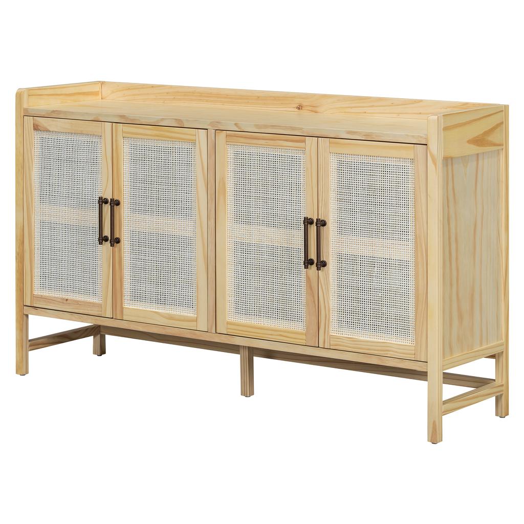 Storage Cabinets Wooden Floor Cabinet With 4 Rattan Doors Accent Sideboard Buffet Cabinet Furniture Home For Living Room Bedroom