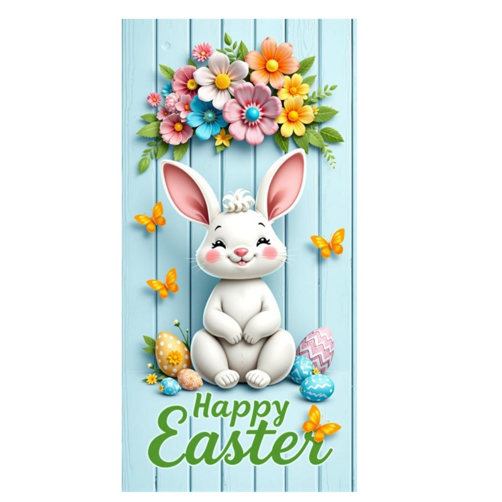Happy Easter Door Cover Funny Bunny Lining for Doors Easter Spring Colorful Eggs Rabbit Flower Backdrop Home Door Decoration New