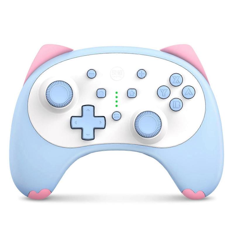 Compatible with Switch Controller, Bluetooth Cartoon Kitten Nintendo Switch Controllers Wireless, Kawaii Light Switch Gaming PC Controller(Blue)