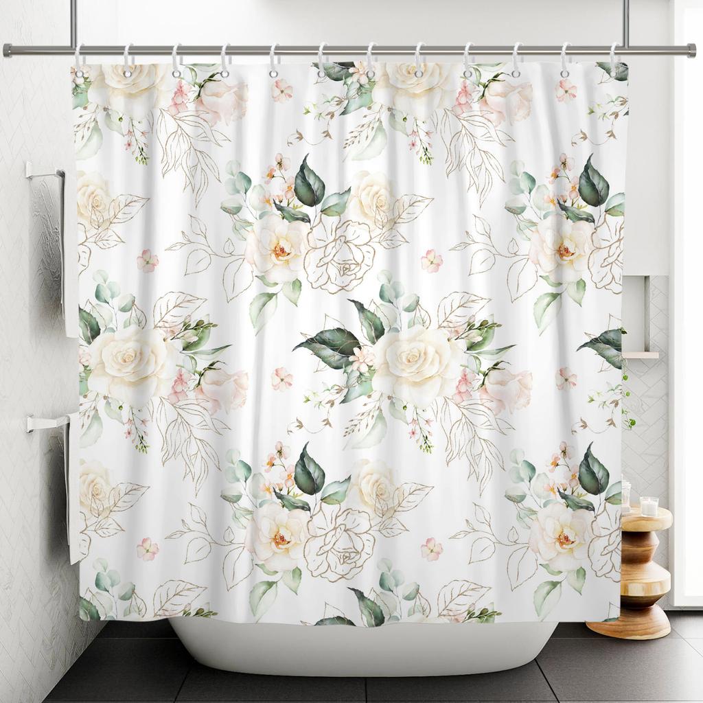 Fresh Natural Style Bathroom Shower Curtains Butterfly Flowers Green Leaves Home Bathroom Decor Waterproof Curtain With Hooks