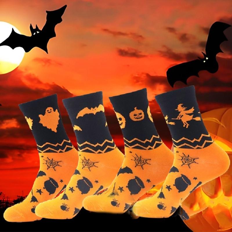 Comfortable Cotton Crew Socks with Spooky Ghostly Pumpkin Pattern for Halloween Festivities Middle Tube Calf Socks