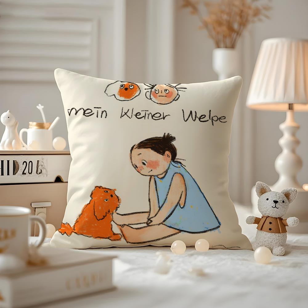 Illustrations Of Everyday Life Cushion Cover Pattern Printed Pillowcase For Living Room Sofa Cushion Cover & Bedroom Decor