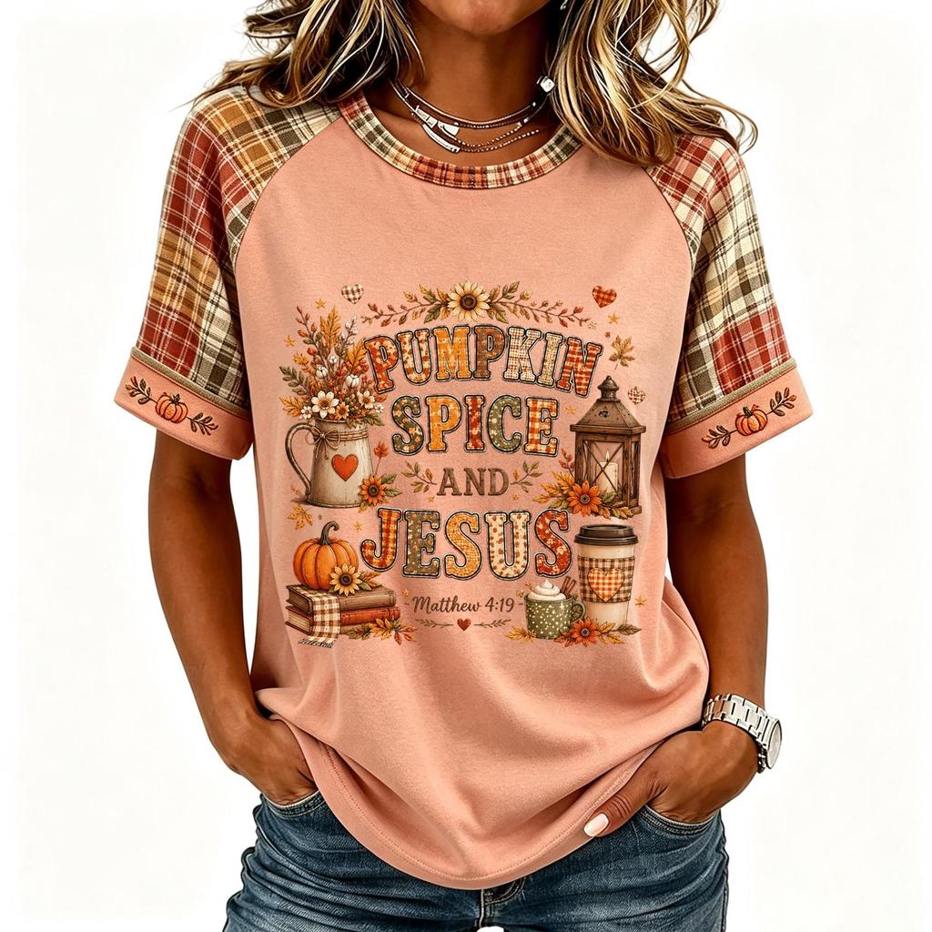 Women's Raglan Sleeve Neck Letter Print Short Sleeve T-Shirt for Casual Daily Wear