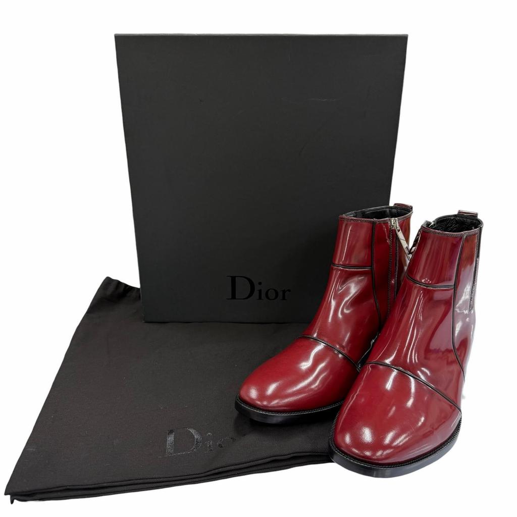 Pristine DIOR short boots HEEL BOOTS Red Patent leather mens Used