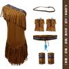 Womens Tribal Native American Costume Dress With Headpiece Arm Cuffs Waist Belt Leg Warmers Halloween Festival Cosplay