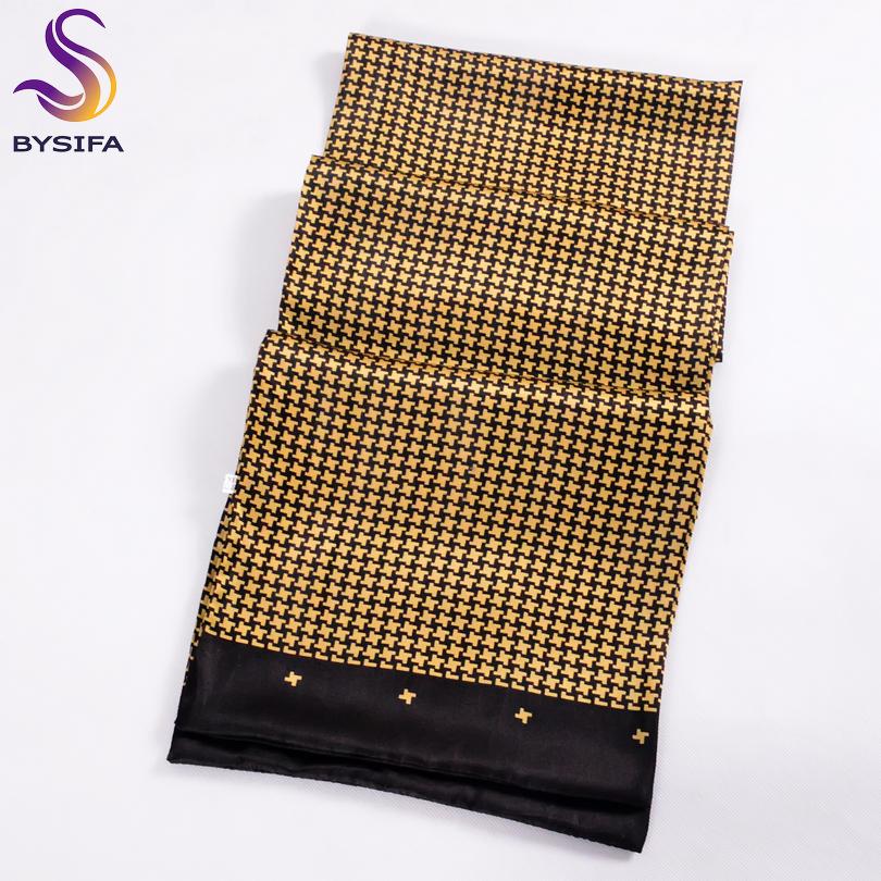 [BYSIFA] Winter Kaffee Herren Lange Schals Bedruckt Neues Design 100% Reiner Seidenschal Herbst Winter Top Qualität Seide Halstücher